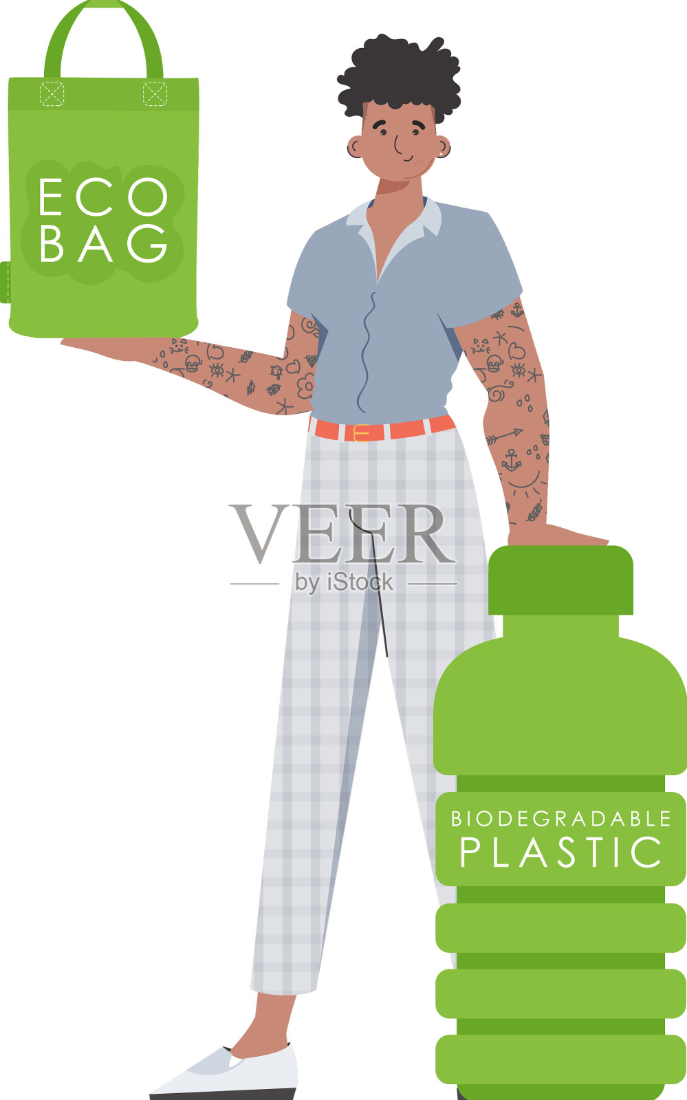 一名男子手里拿着一个环保袋插画图片素材