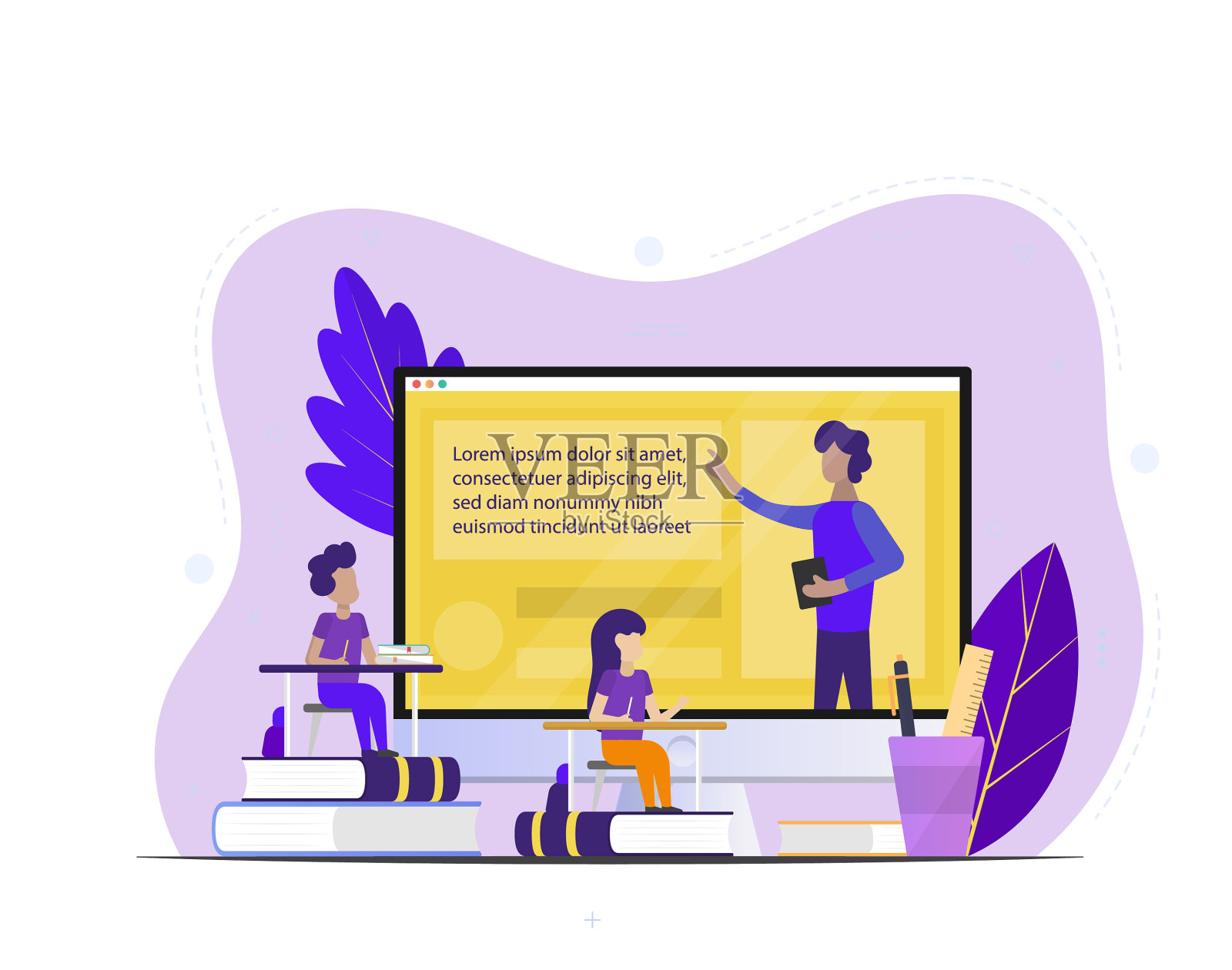 网上学校学习理念插画图片素材