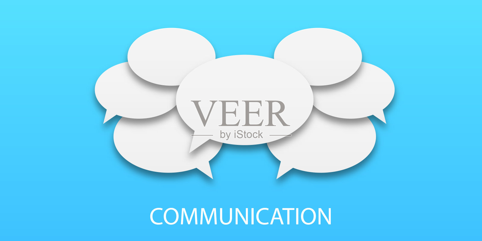人类沟通的概念。蓝色背景上白色语音气泡的插图。人与人之间的交流，是一种主动的交谈。一套语音气泡图标。插画图片素材