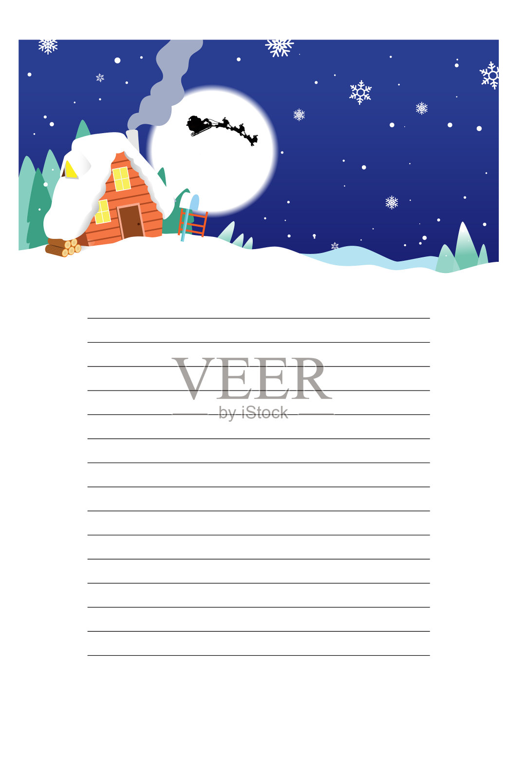 冬季小屋圣诞愿望信模板插画图片素材