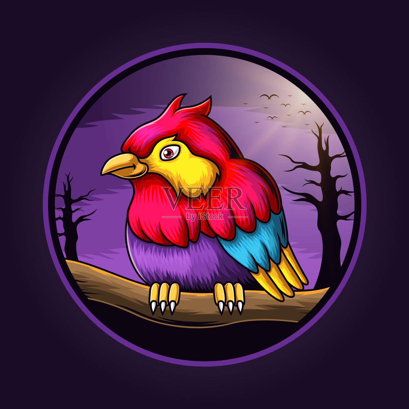 吉祥物鸟的标志在午夜插画图片素材