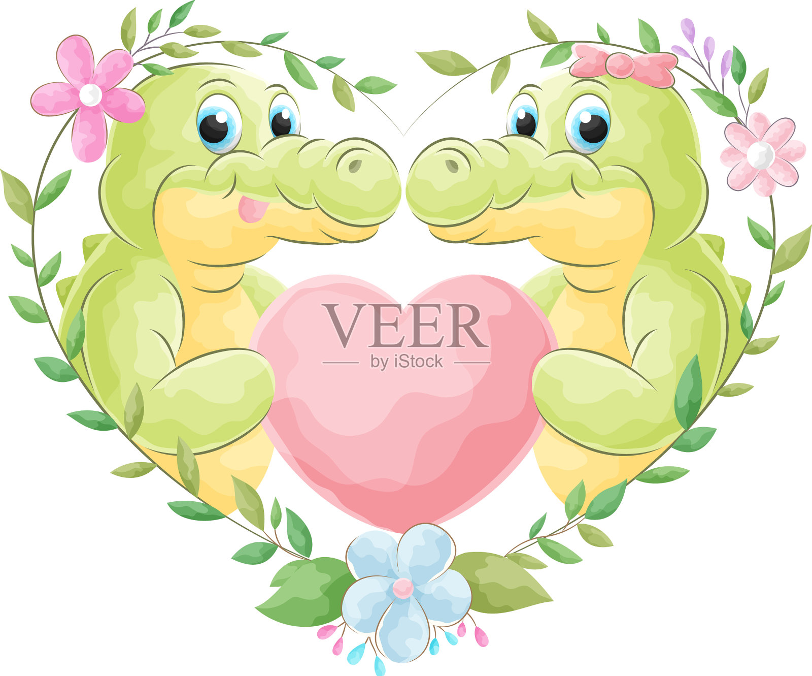 可爱的鳄鱼涂鸦水彩画插画图片素材