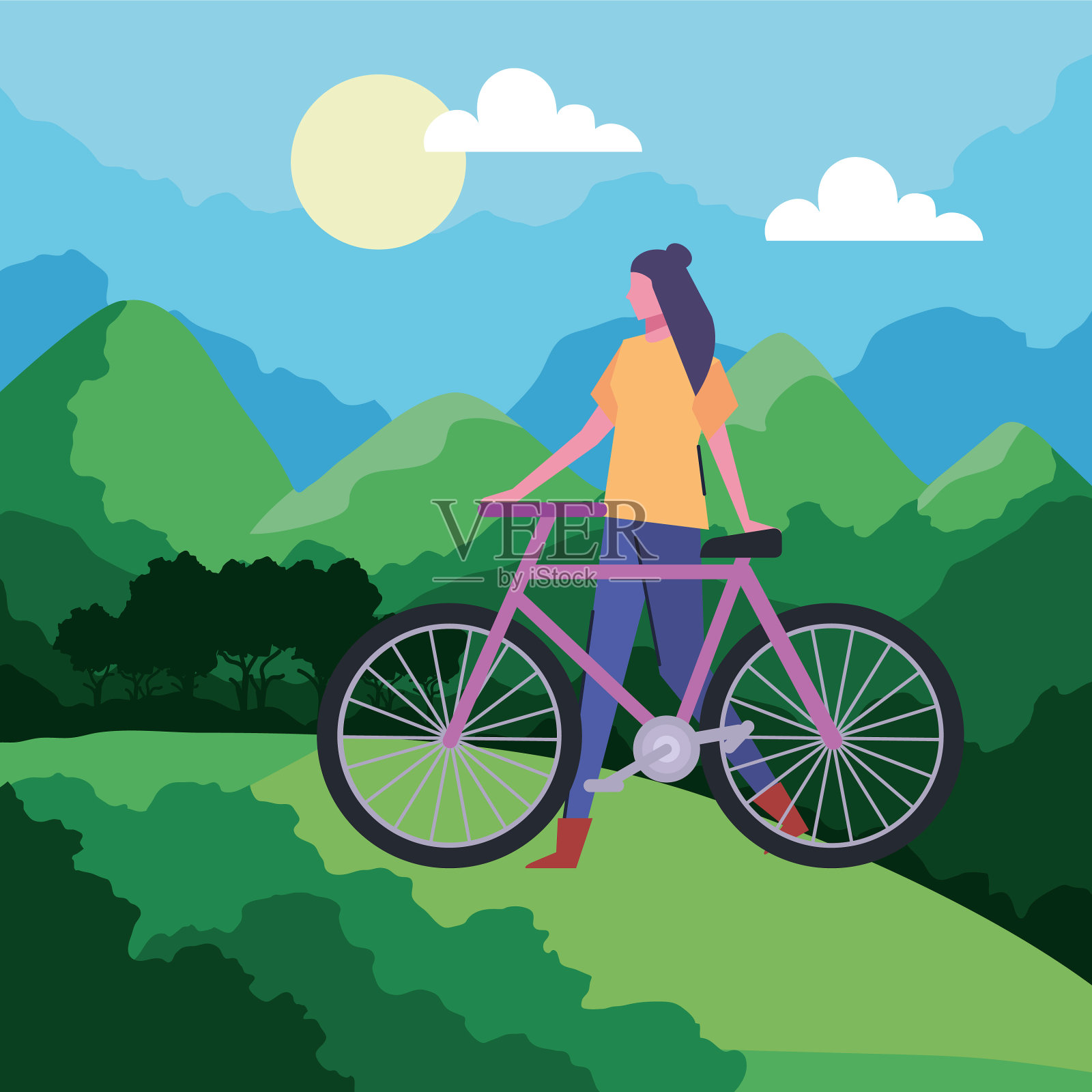 山地女自行车手插画图片素材