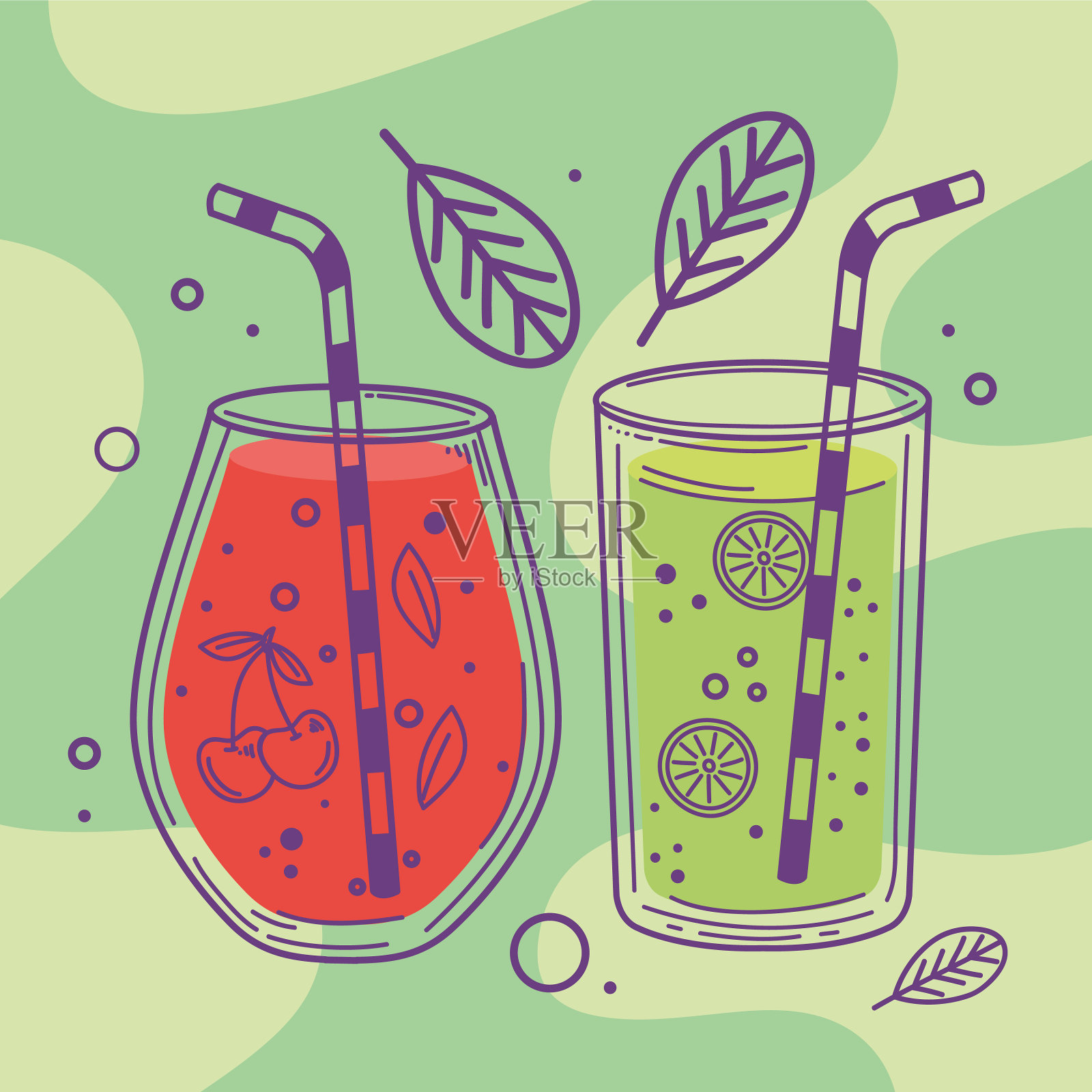 樱桃和柠檬排毒饮料插画图片素材