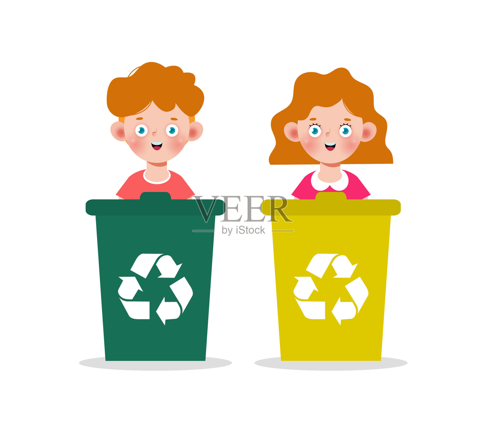 孩子们收集垃圾回收，拯救世界插画图片素材