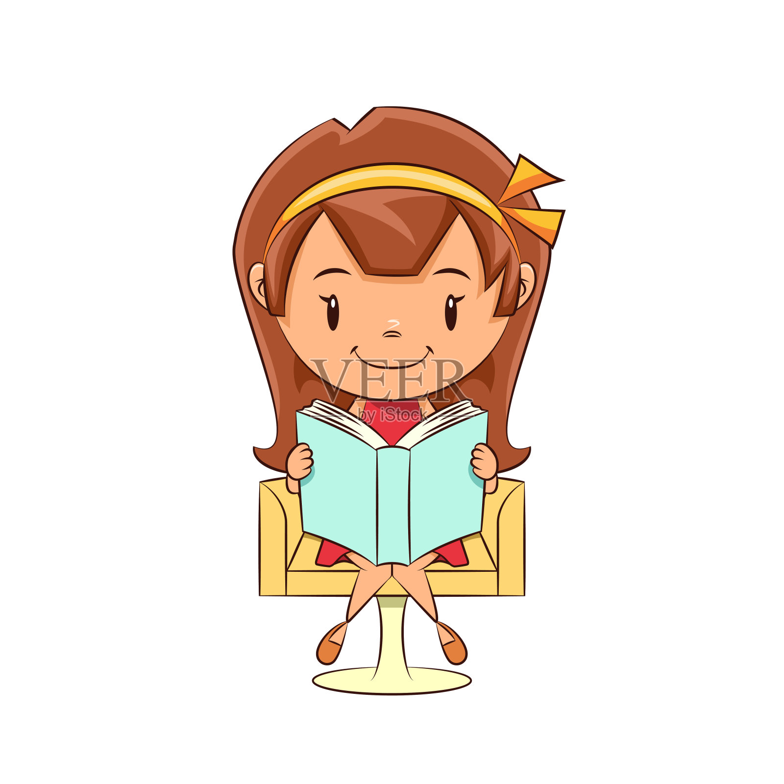 女孩坐在椅子上看书插画图片素材
