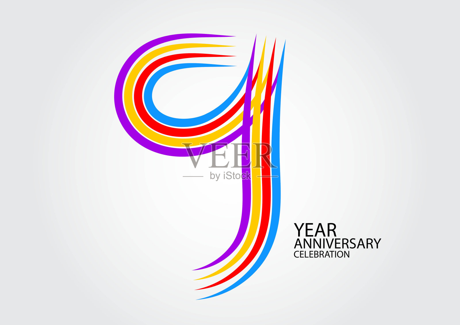 9周年庆典标志类型彩色线向量，9岁生日标志，9号设计，旗帜模板，标志数字元素的邀请卡，海报，t恤。插画图片素材