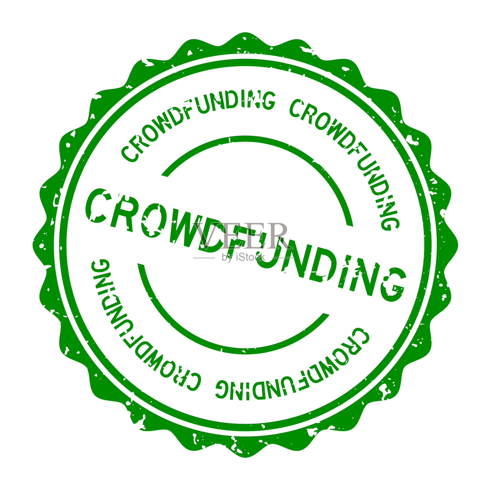 垃圾绿众筹字圆橡胶印章白底邮票插画图片素材