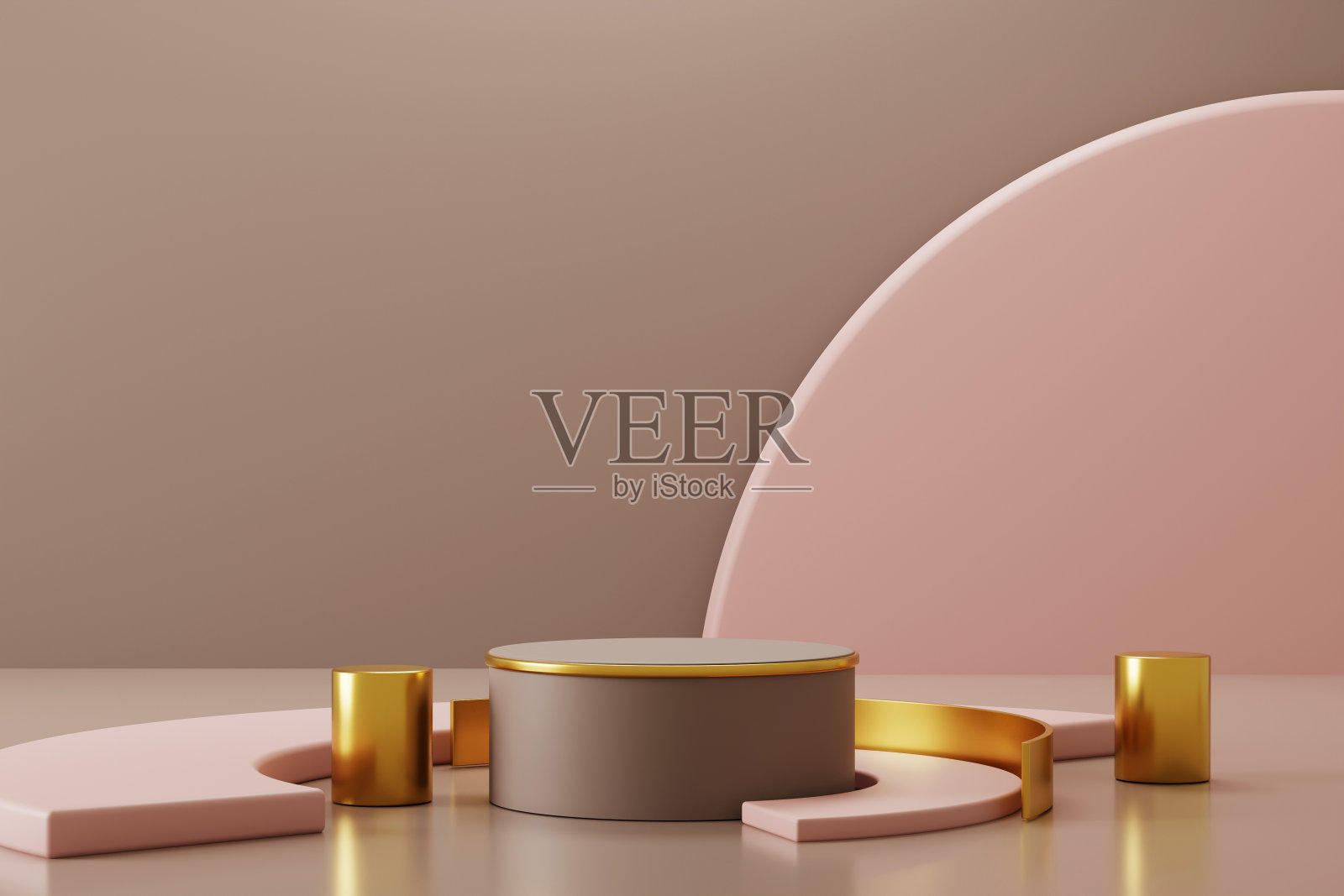 3d渲染场景平台，金色抽象几何装饰，用于产品展示照片摄影图片