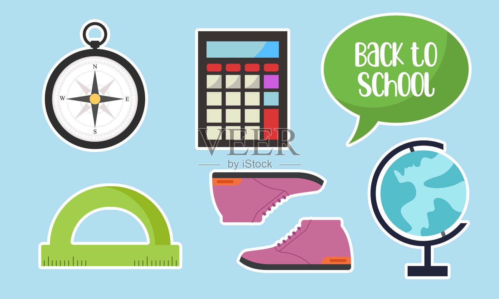 贴纸与学校用品收集回插画图片素材