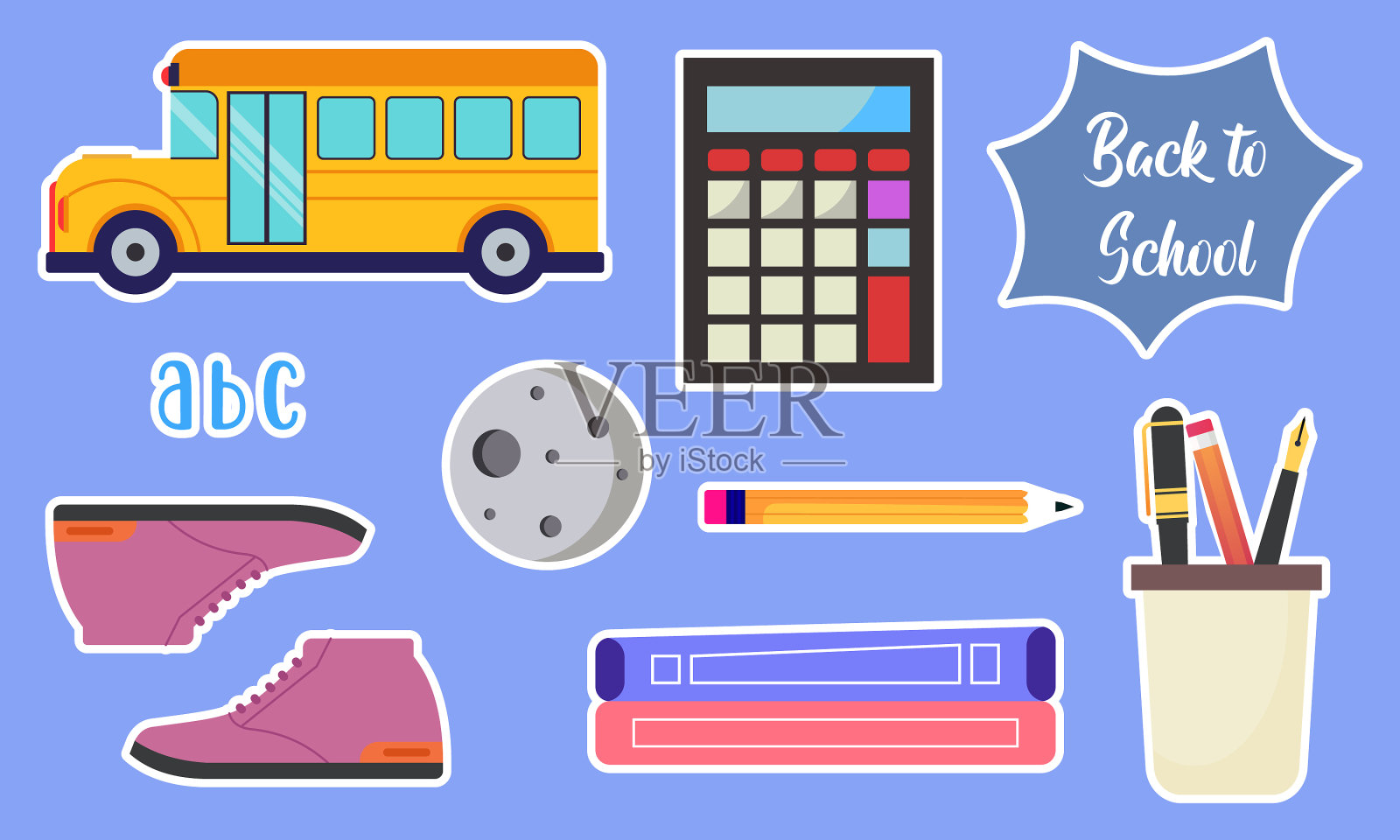 贴纸与学校用品收集回插画图片素材