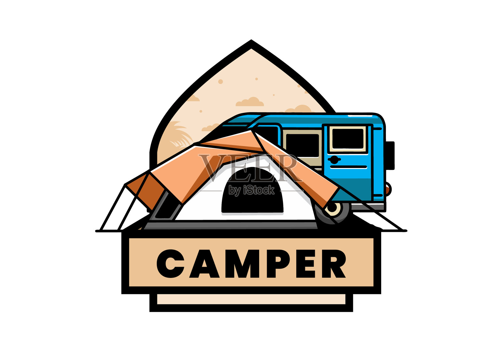 面包车和露营帐篷的设计插画图片素材