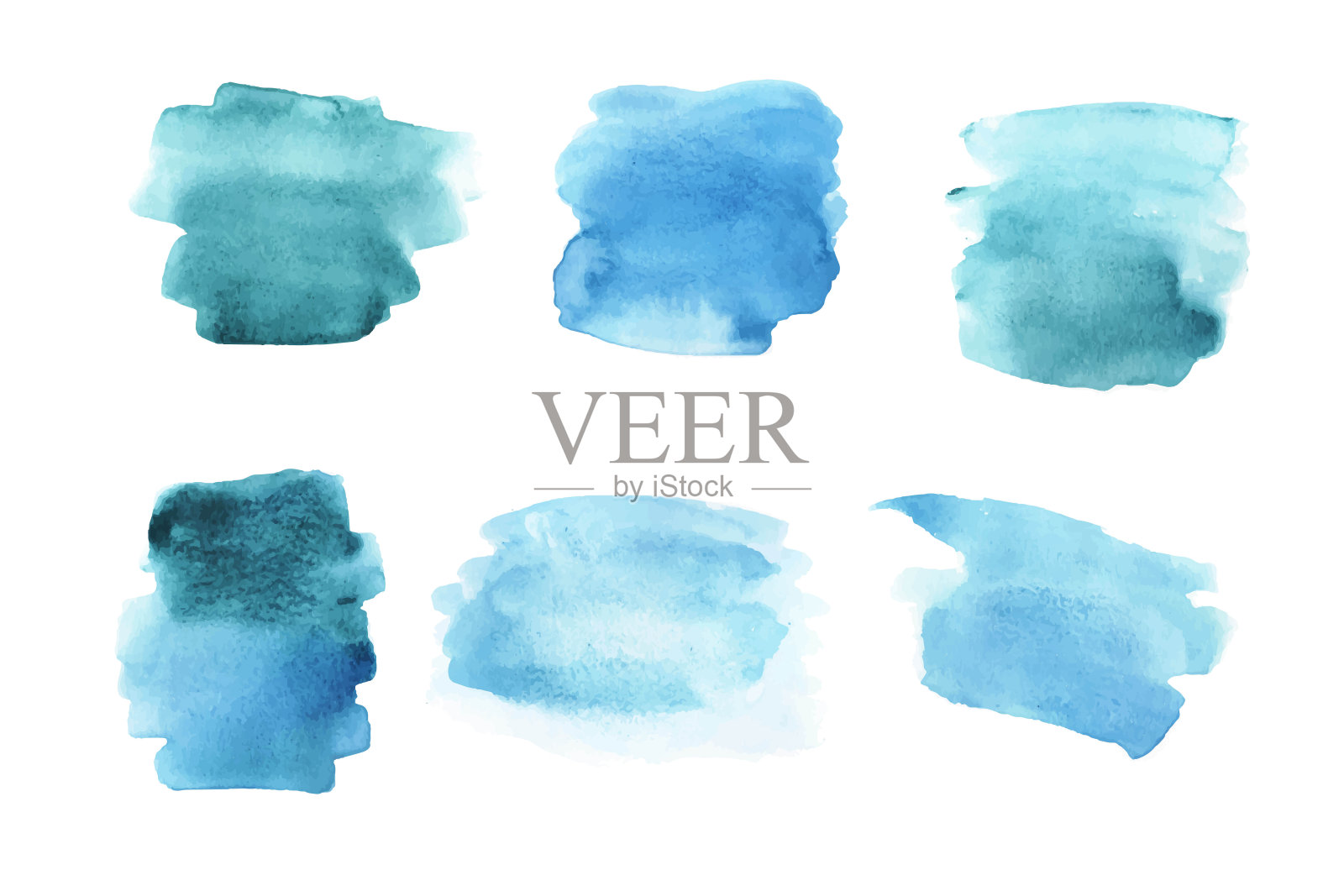 抽象蓝色水彩染色集。水彩手绘纹理的背景，卡片，横幅。插画图片素材