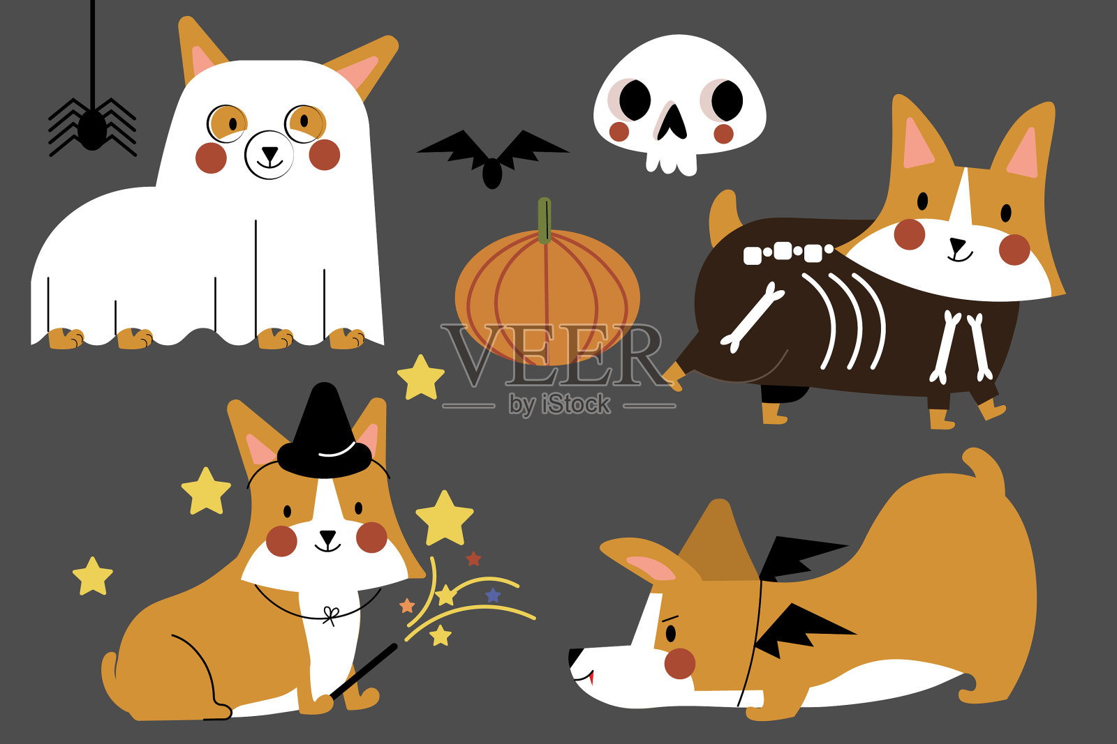 万圣节威尔士矮脚狗插画图片素材