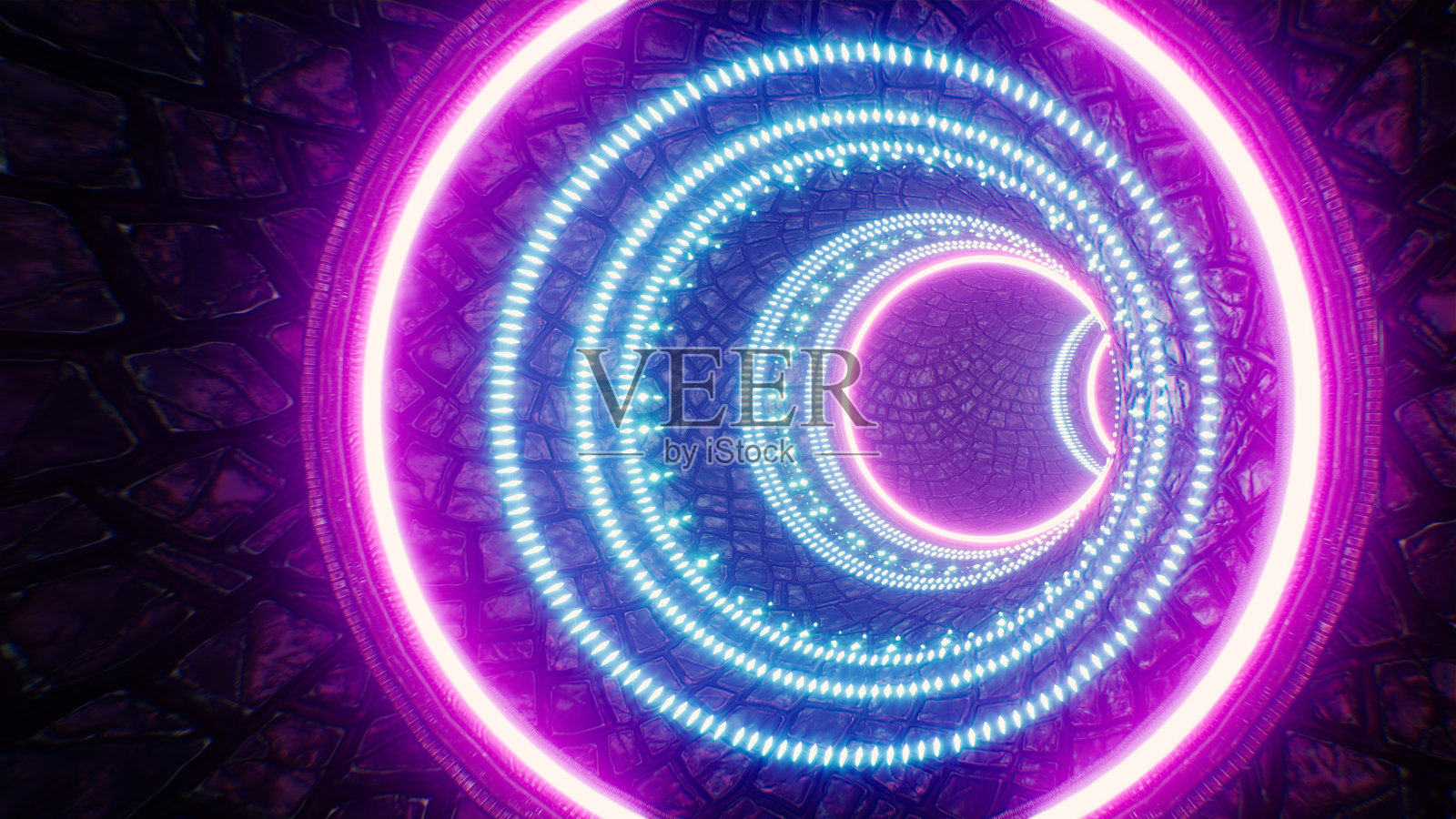 发光圈霓虹灯石瓷砖隧道3D渲染照片摄影图片