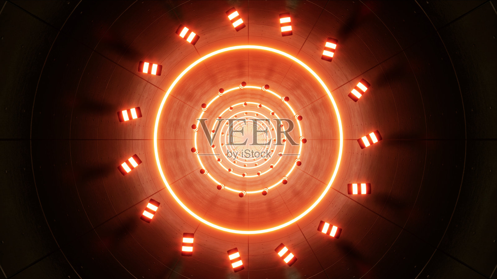 多盏灯在橙色光隧道3D渲染照片摄影图片