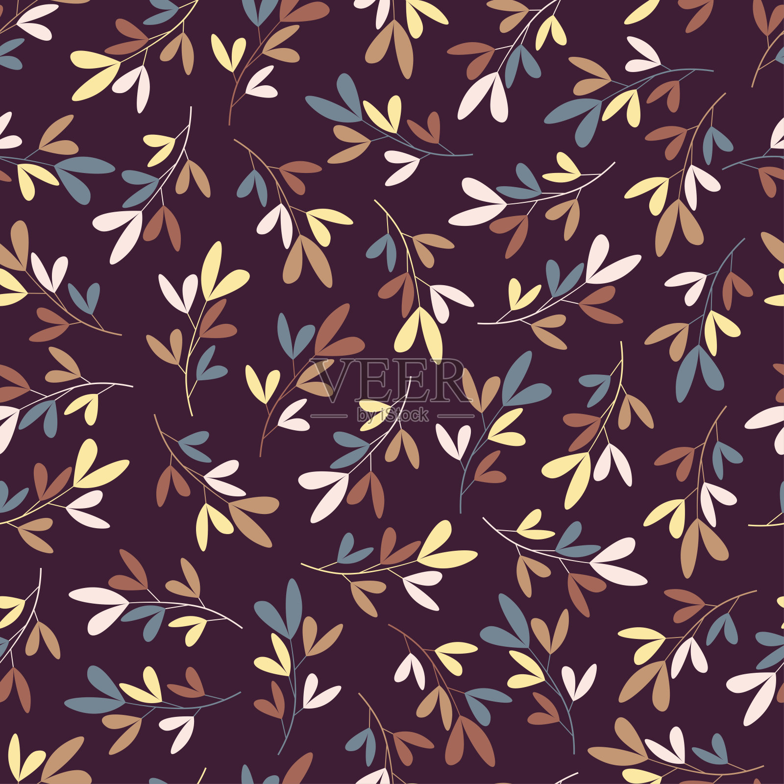 时尚无缝的花卉图案设计的抽象分支的叶子。叶子重复纹理背景的表面印刷插画图片素材