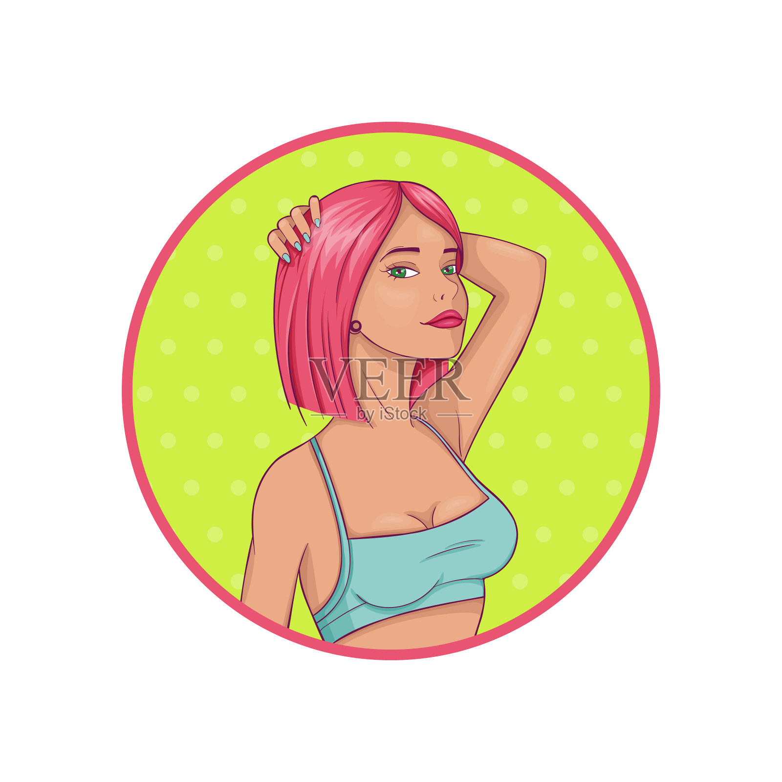 美丽的运动女性肖像在蓝色胸罩与设计元素图片