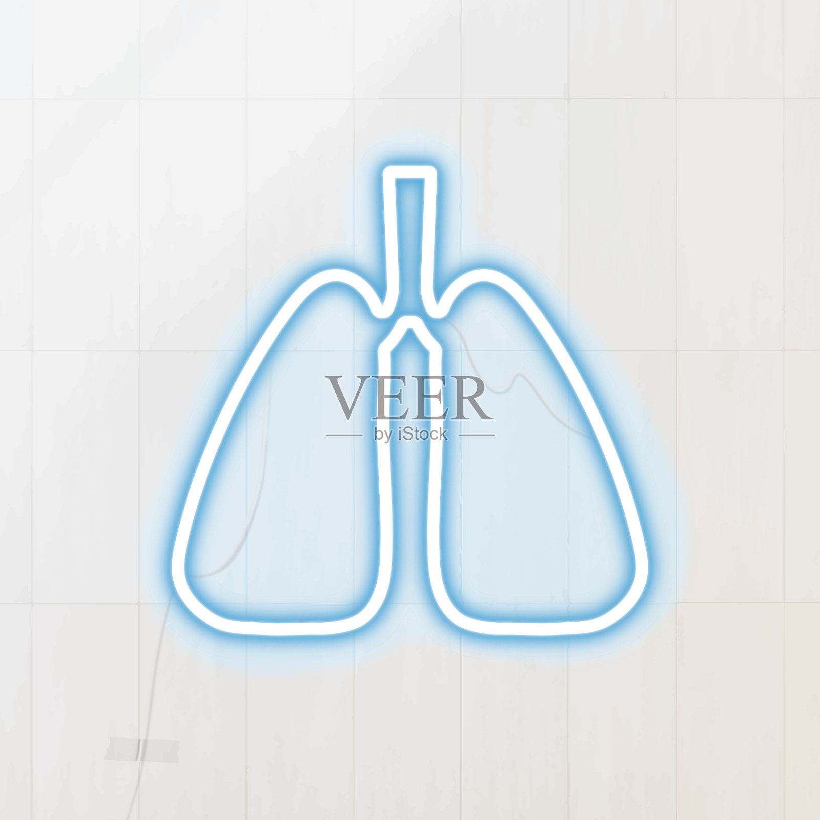 蓝色呼吸道霓虹灯标志插画图片素材