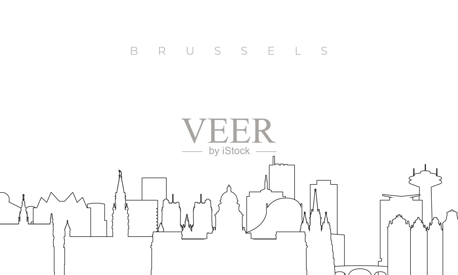 布鲁塞尔的天际线轮廓。时髦的模板与布鲁塞尔的建筑和地标在直线风格。股票向量设计。插画图片素材