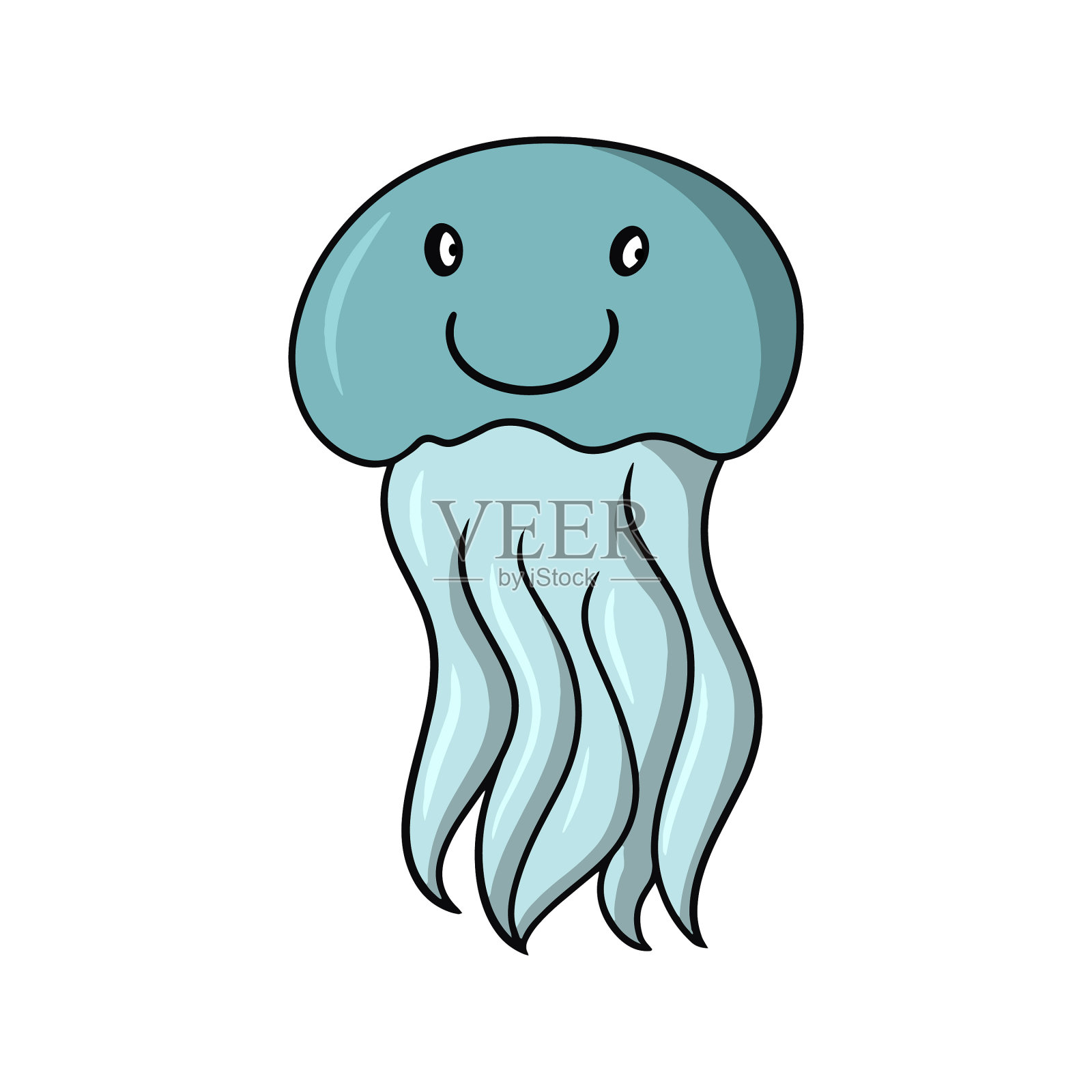 带着微笑的蓝色水母海洋生物设计元素图片