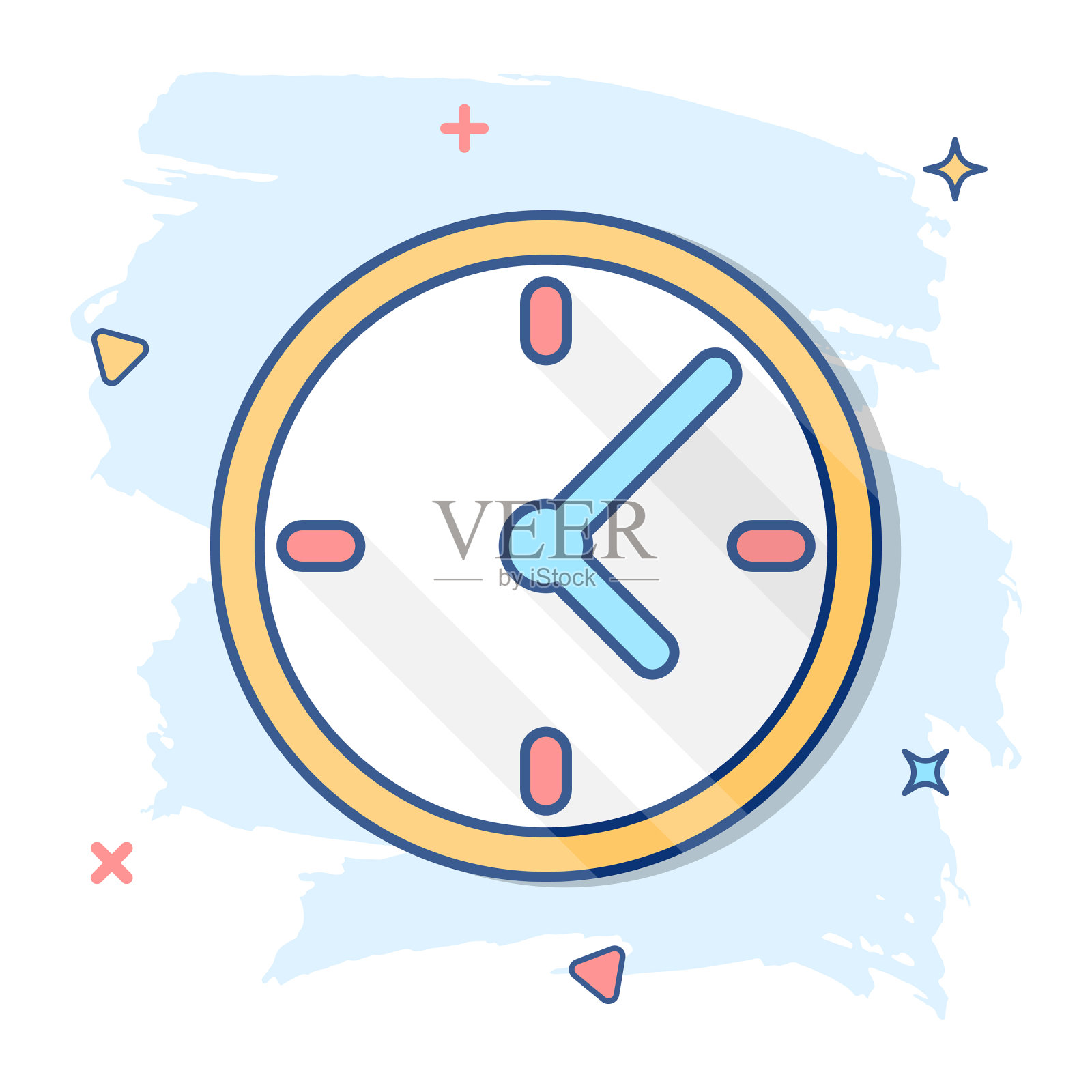 卡通闹钟图标在漫画风格的计时器设计元素图片