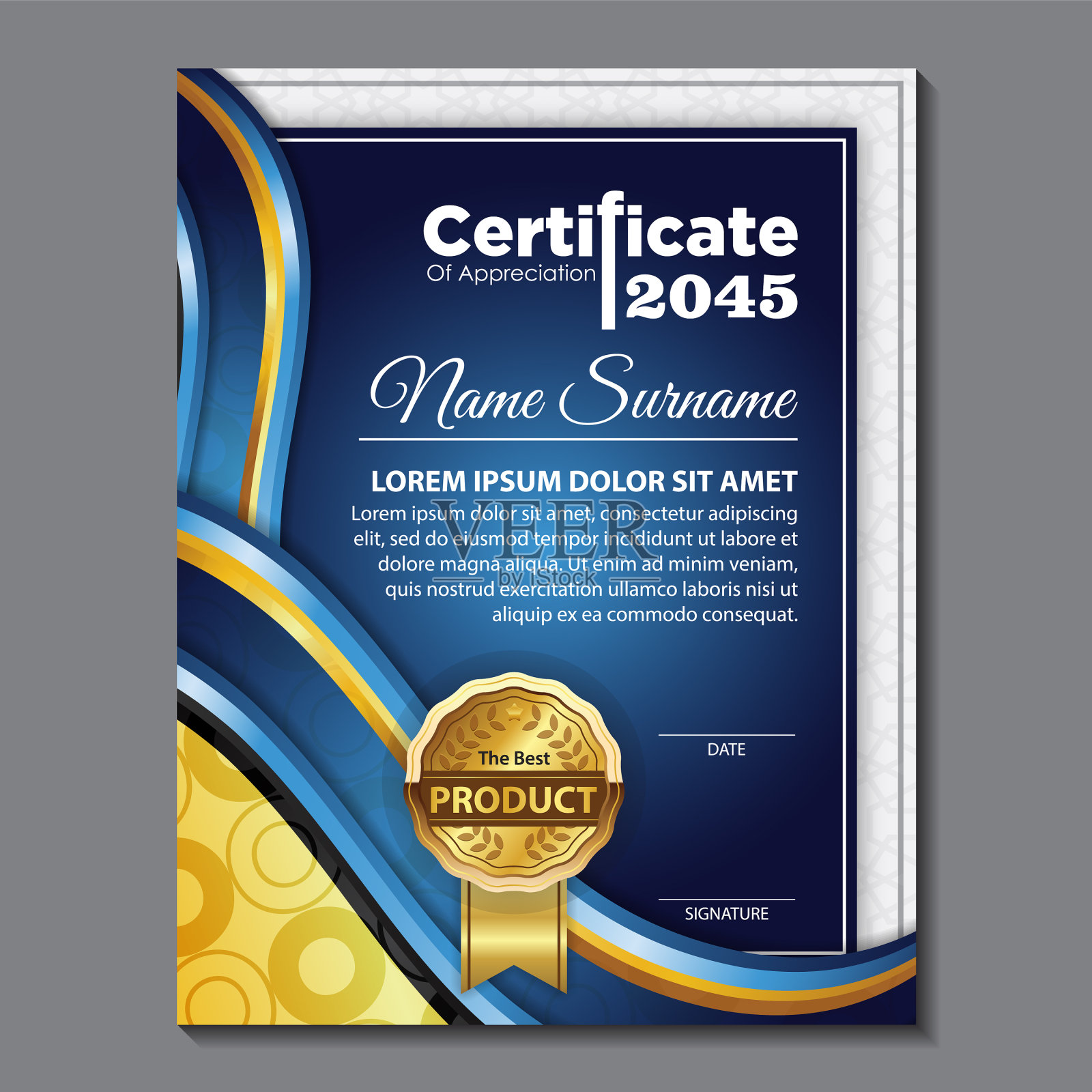 奖项模板证书金色和蓝色插画图片素材