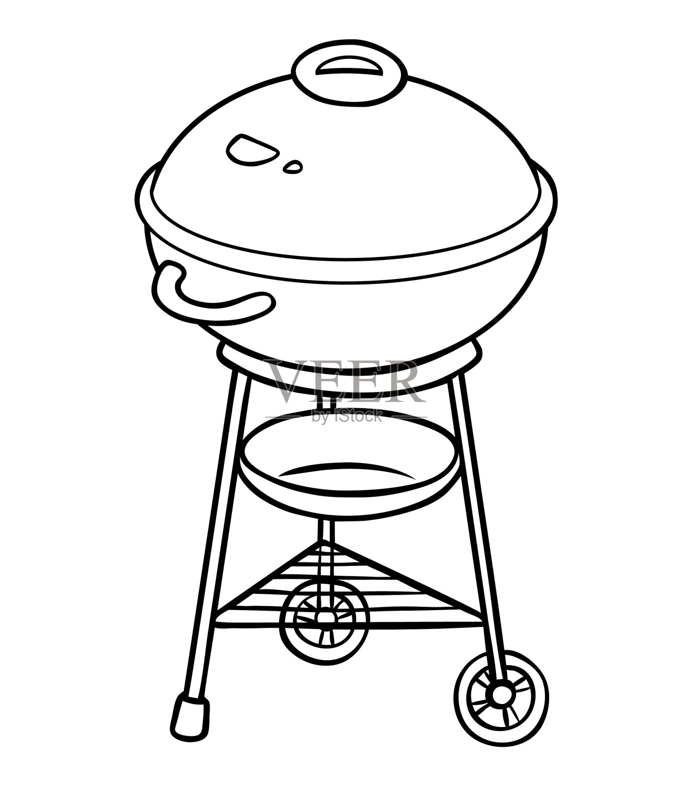 涂色书烧烤水壶烧烤黑色和设计元素图片