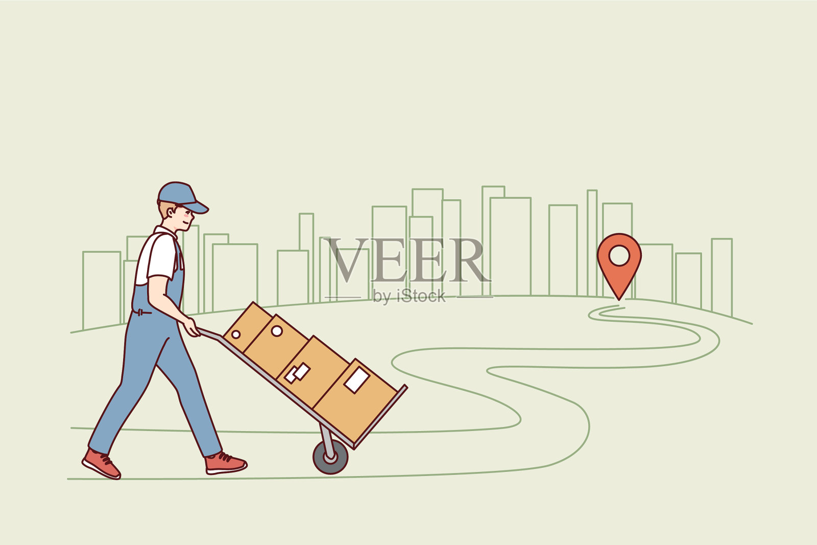 向收信人投递订单的邮差插画图片素材