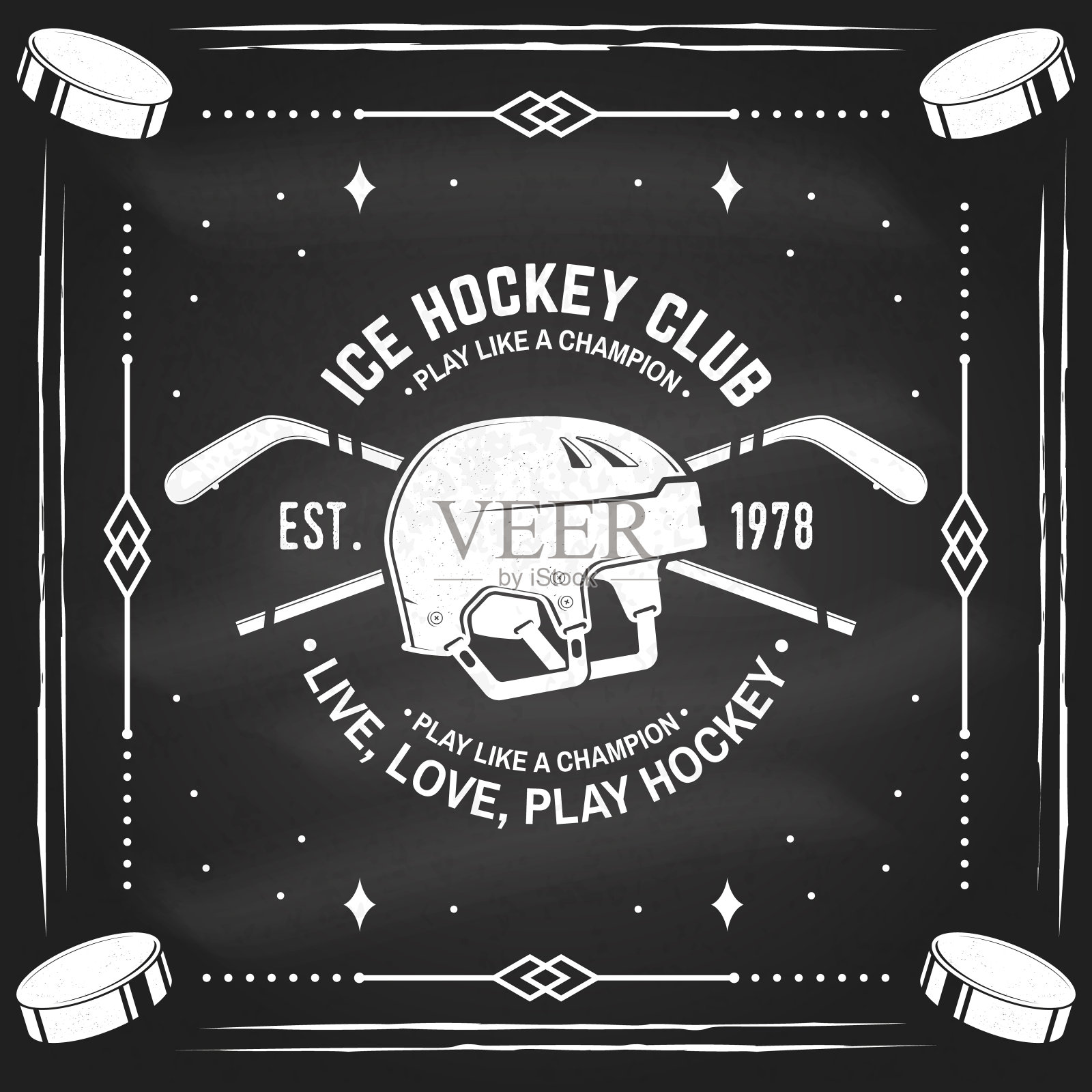 冰球俱乐部的标志，黑板上的徽章设计。概念衬衫或标志，印刷，邮票或t恤。冬季运动。矢量插图。曲棍球锦标赛。插画图片素材