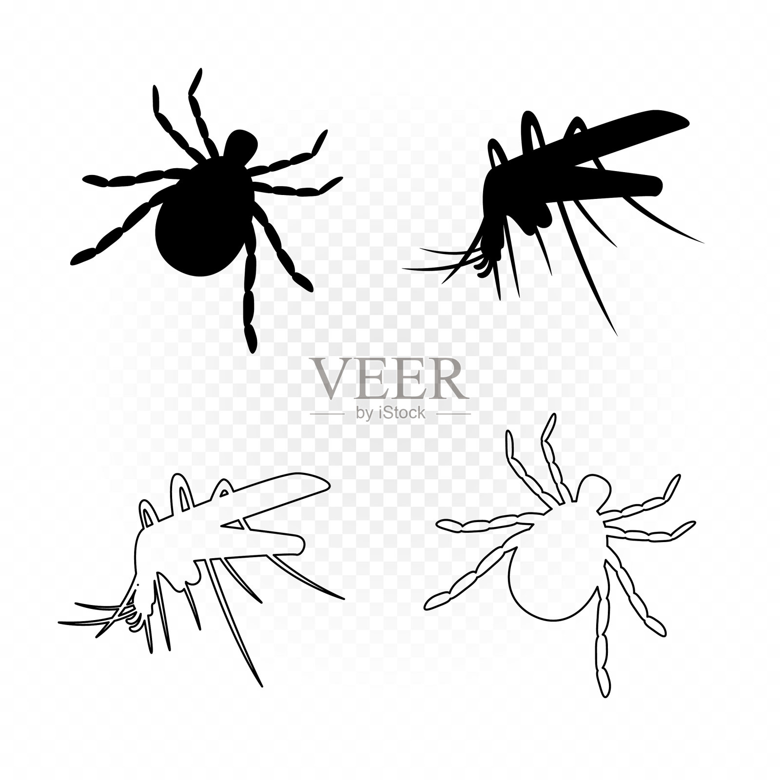 虫蚊螨轮廓轮廓集图标素材