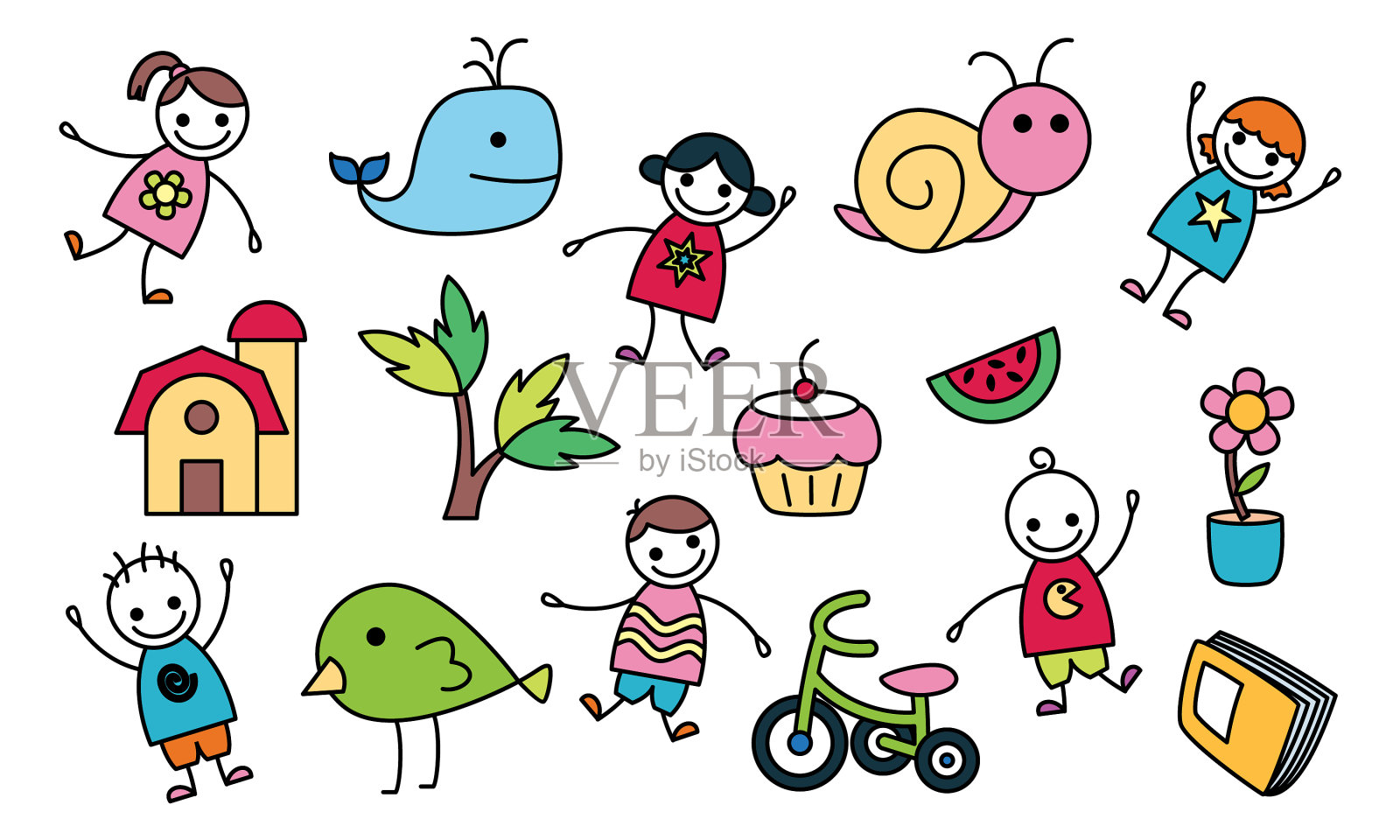 可爱的孩子画孩子涂鸦插画图片素材