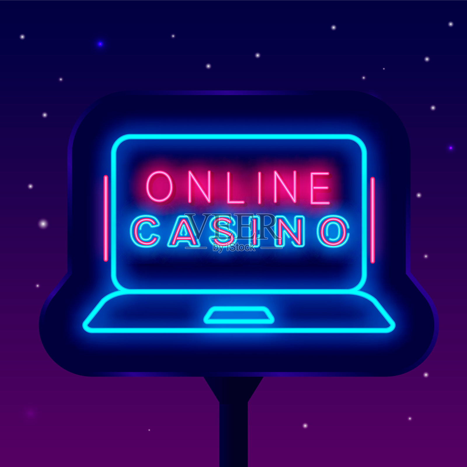 网上赌场霓虹街广告牌。发光的广告。网络赌博游戏。向量股票插图插画图片素材