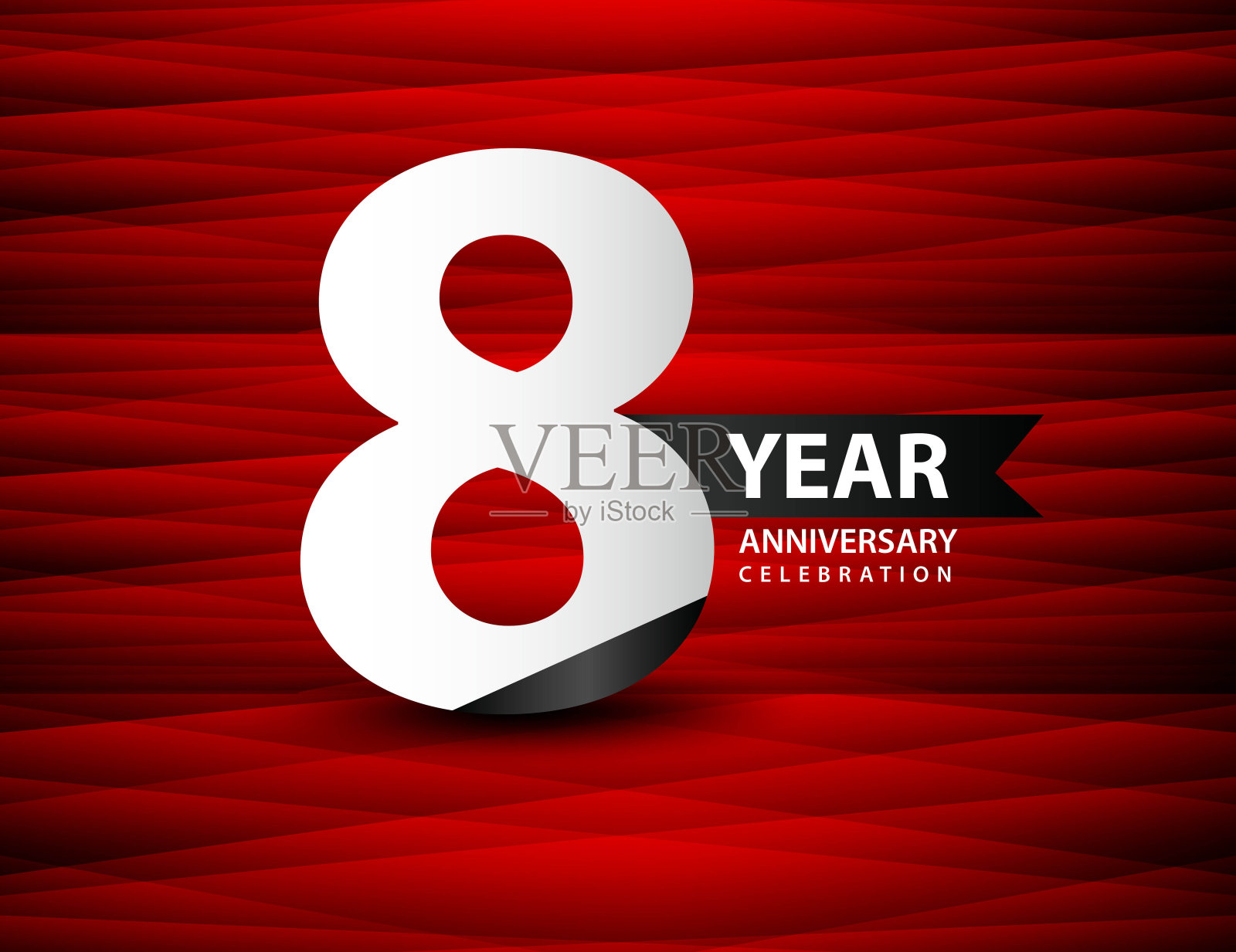 8周年庆典标志矢量在红色背景上，8数字设计，8岁生日标志，标志型数字，矢量周年庆典，邀请卡，和贺卡插画图片素材