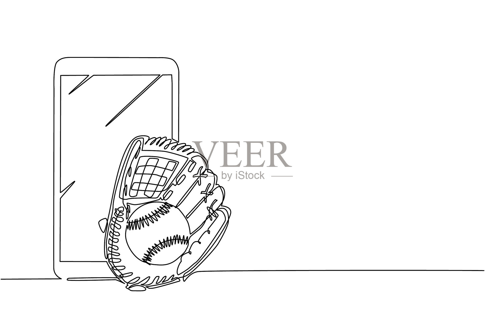 单线画棒球皮手套设计元素图片
