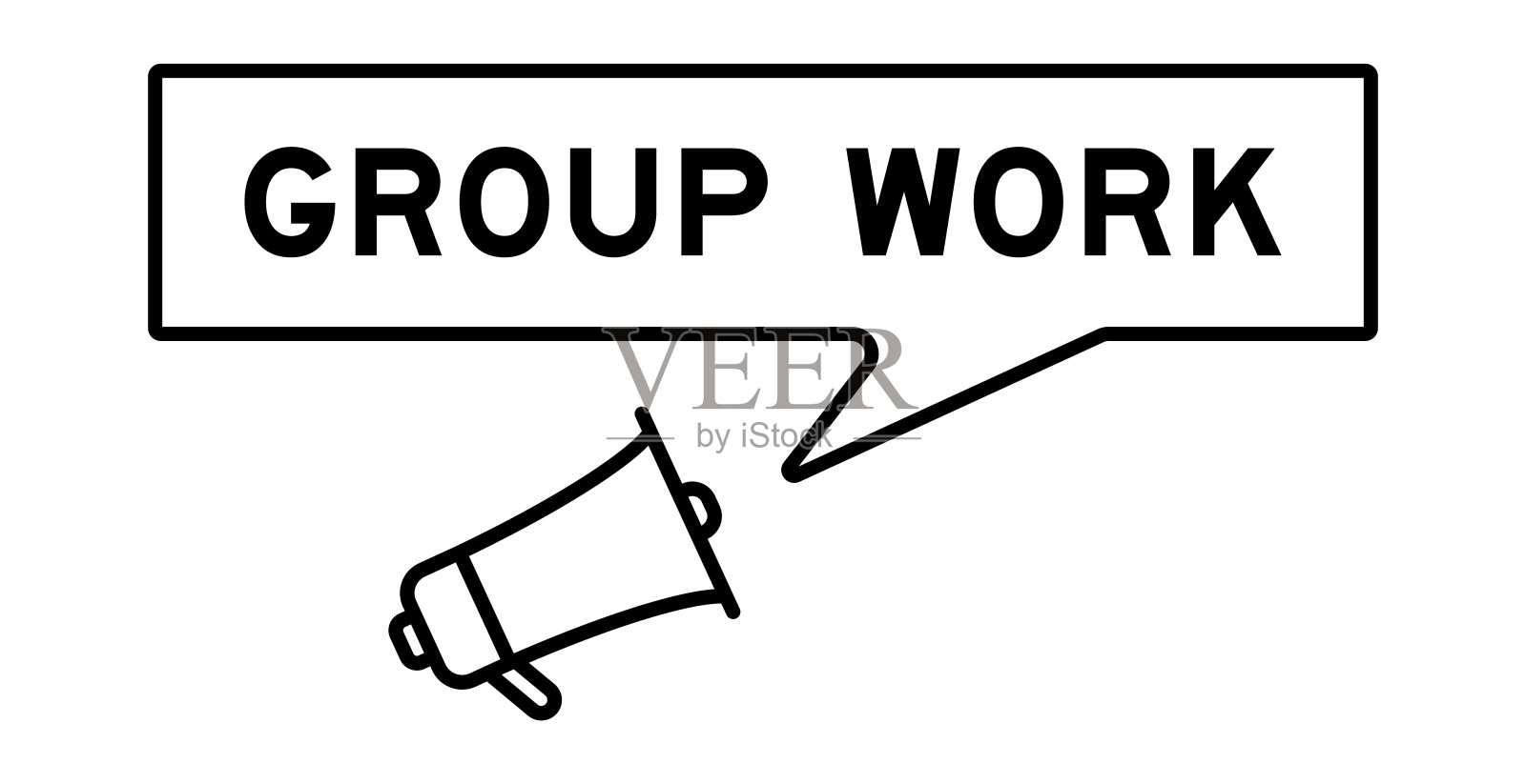 扩音器图标与语音气泡在词组工作在白色背景插画图片素材