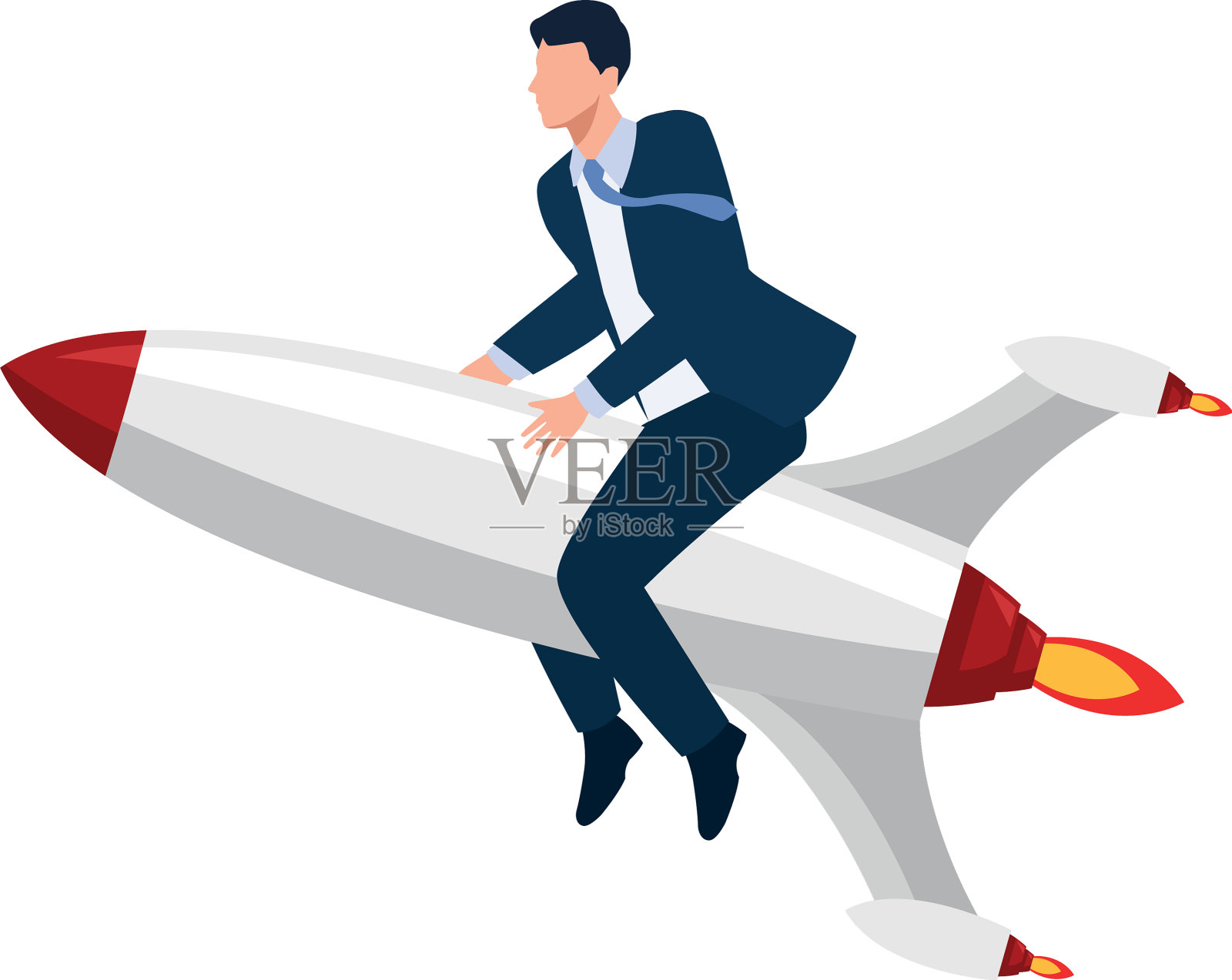优雅的商人在火箭中飞行插画图片素材