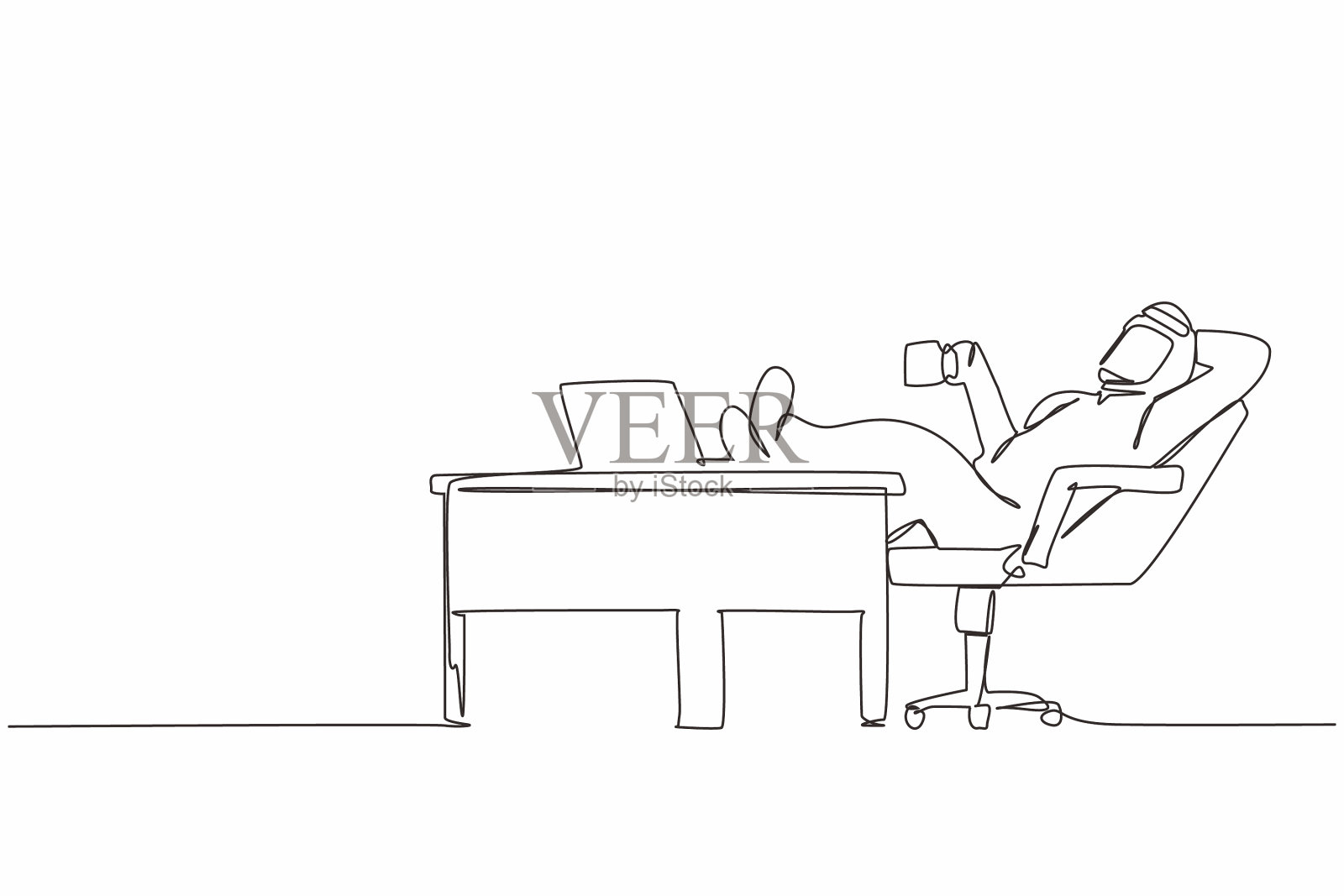 阿拉伯商人画了一条连续的线插画图片素材