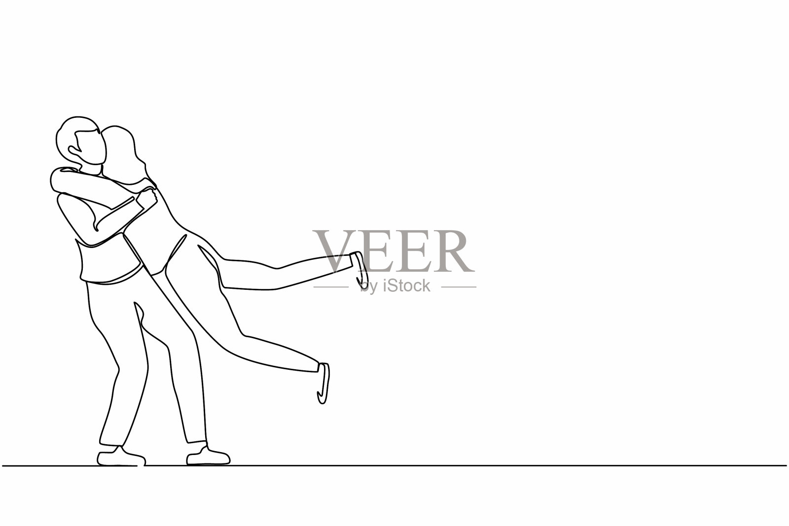单线画幸福的情侣拥抱和插画图片素材