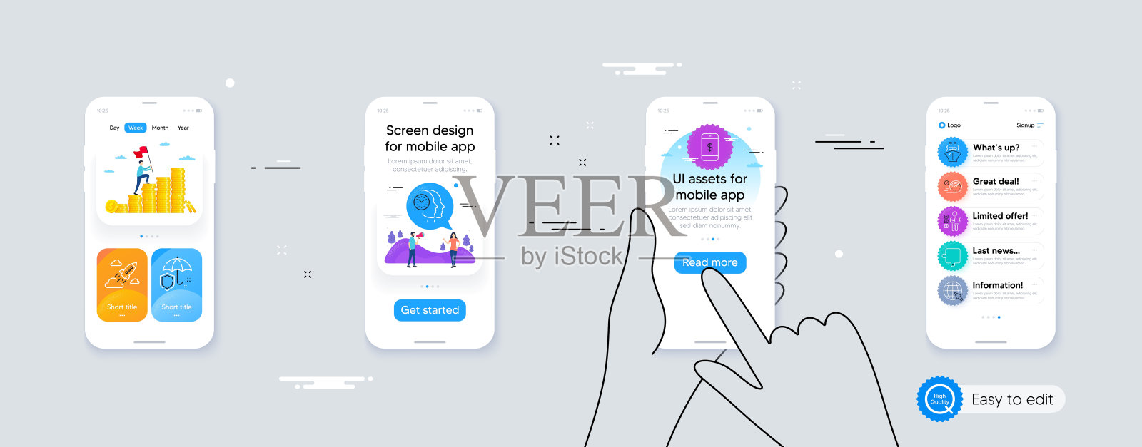 智能手机支付，速度计和雨伞线图标。为设计。向量插画图片素材
