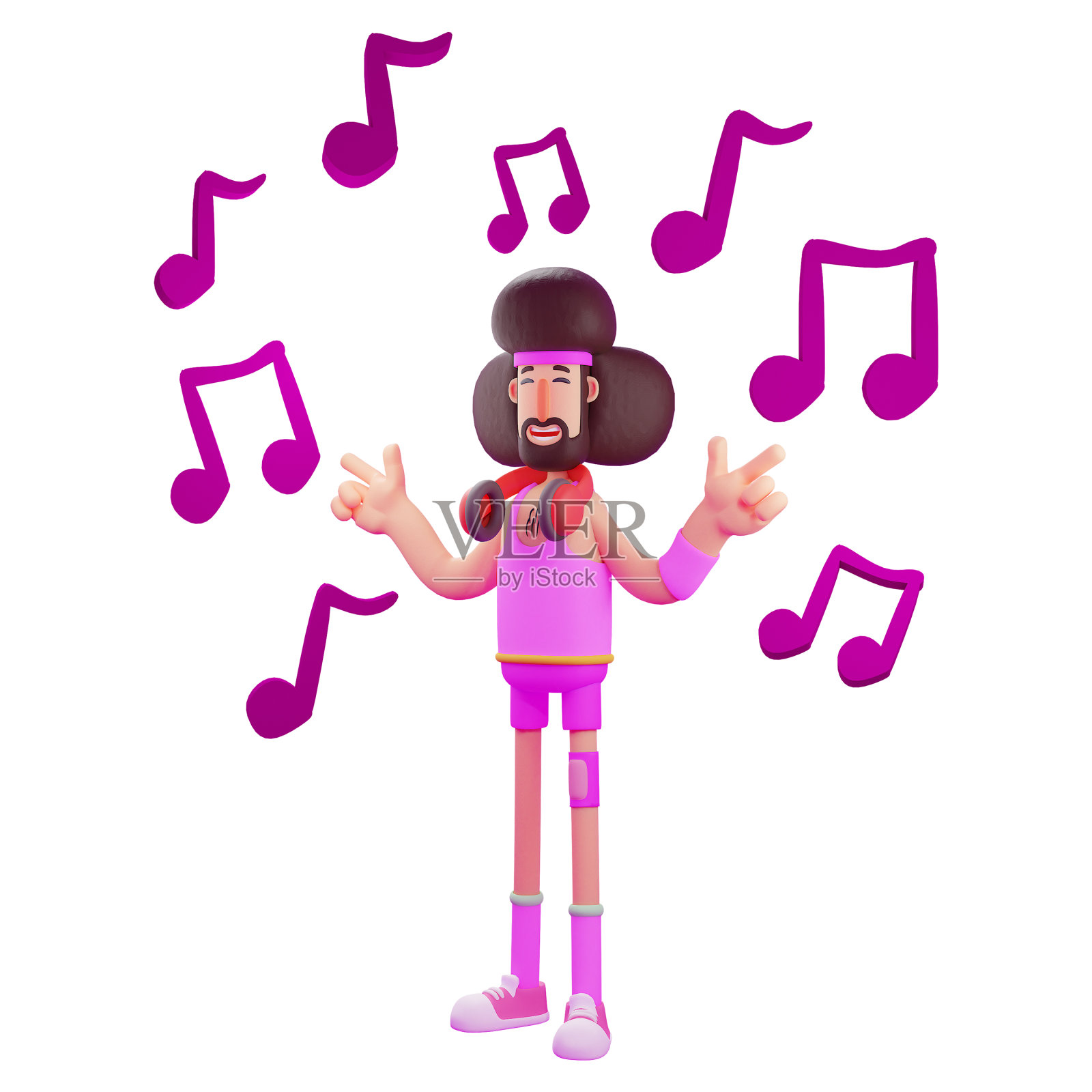 3d运动员卡通听插画图片素材