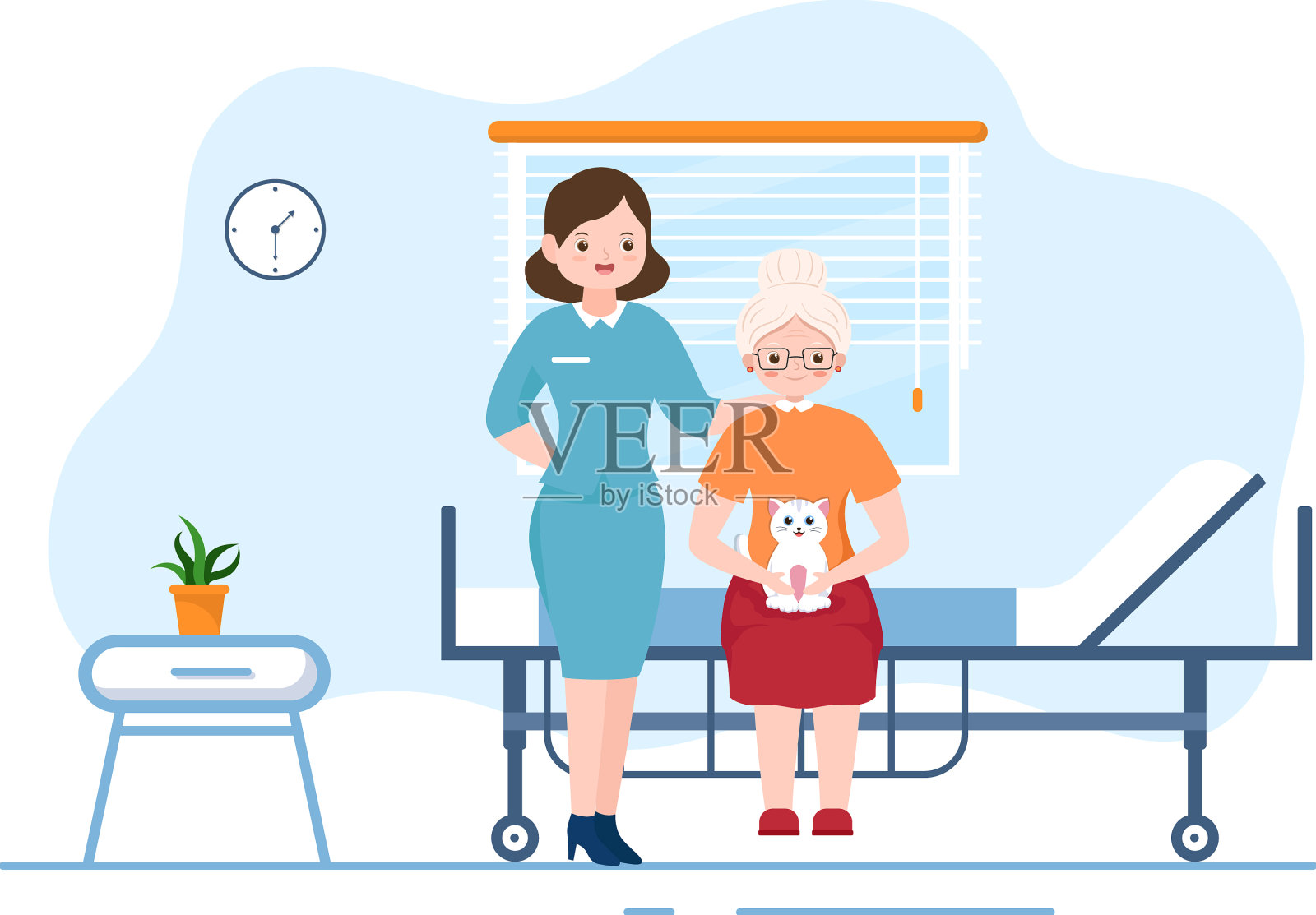 养老服务手绘卡通公寓插画图片素材