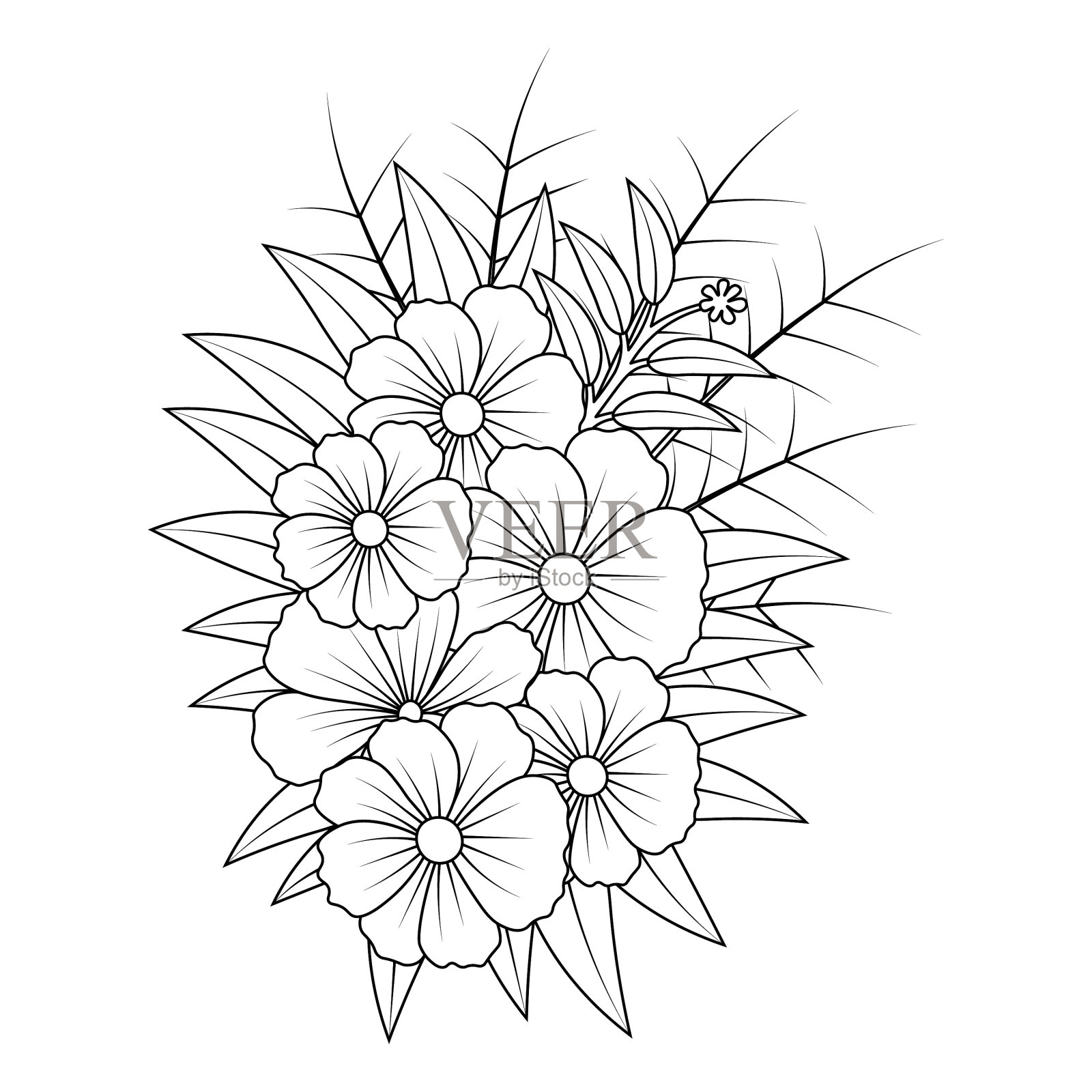 装饰元素的涂鸦花着色页插画图片素材