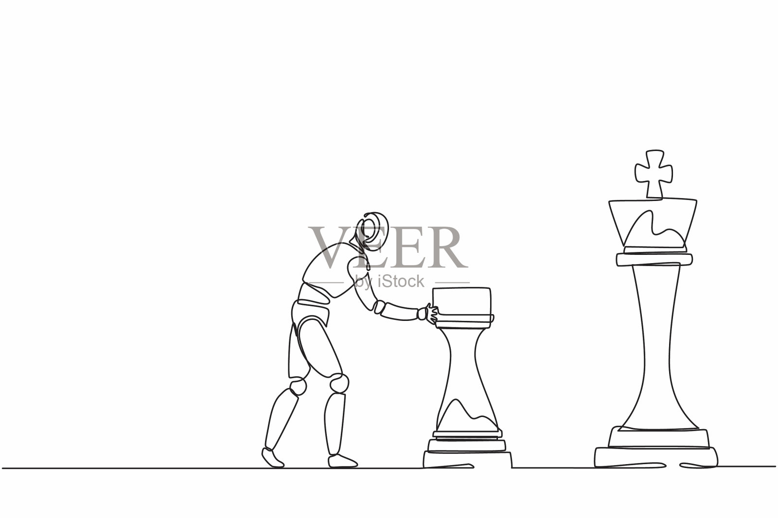 单个连续画线机器人推动巨大插画图片素材