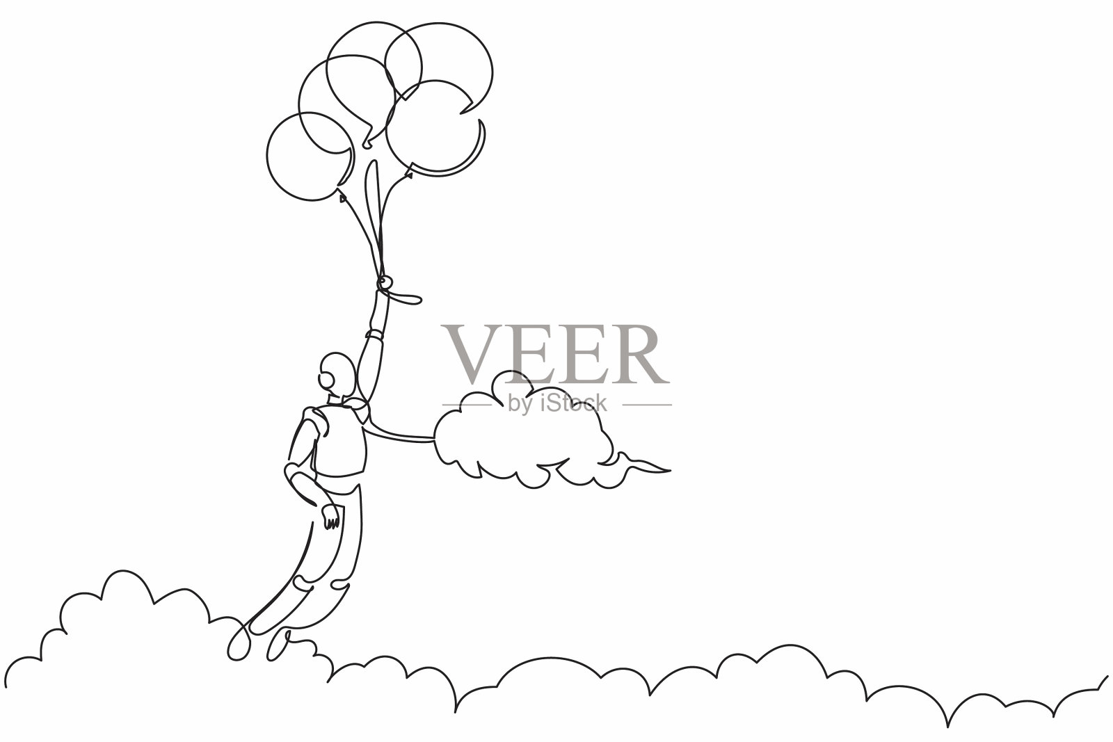 单线画机器人与气球飞行插画图片素材