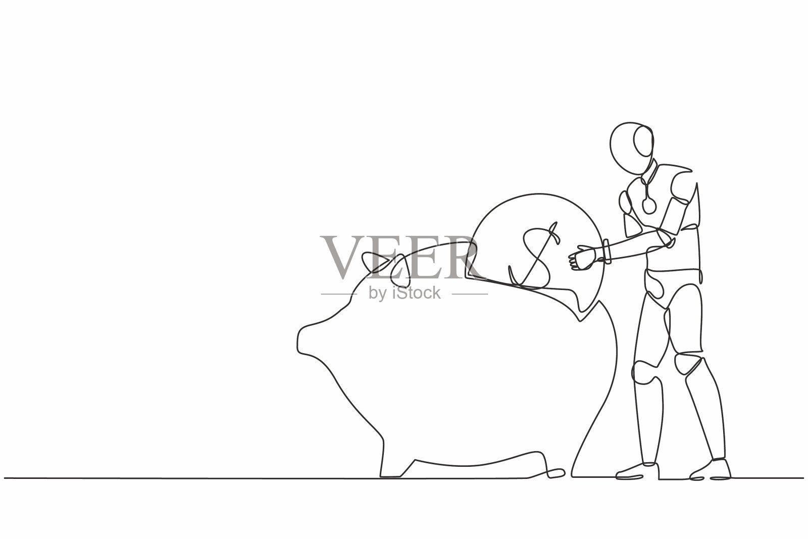 连续单线拉线机器人放美元插画图片素材