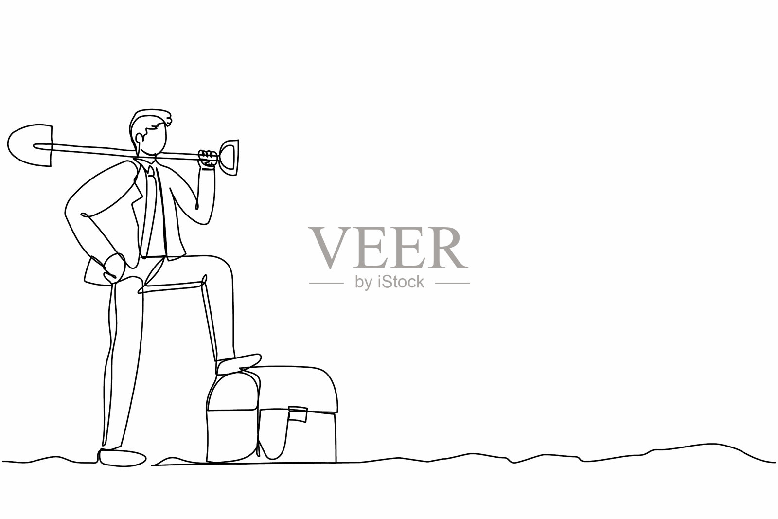 连续一条线画着商人的挖掘插画图片素材