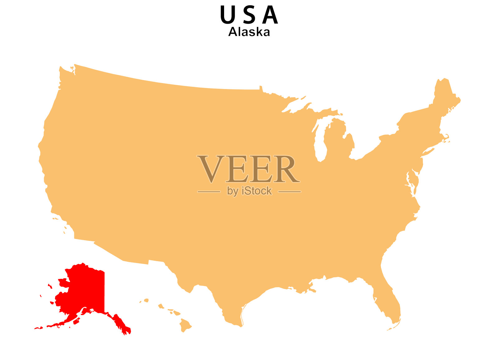 阿拉斯加州地图在美国地图阿拉斯加突出显示插画图片素材