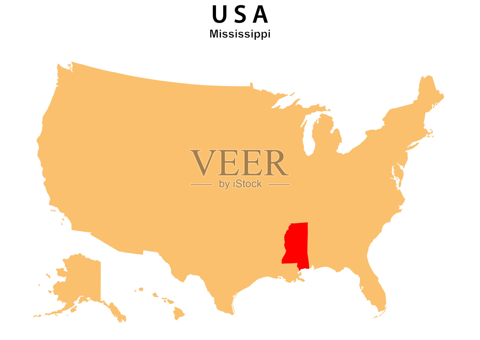 密西西比州地图在美国地图上突出显示插画图片素材