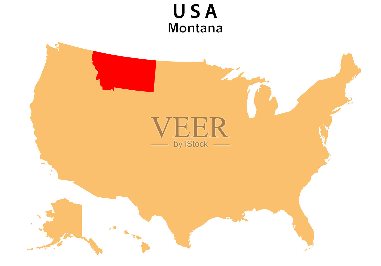蒙大拿州地图在美国地图上突出显示插画图片素材